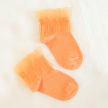 Orange Ankle Socks with Tulle