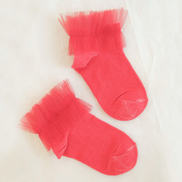Red Ankle Socks with Tulle