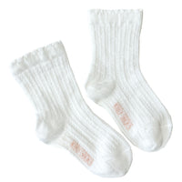 Cream Elegant Ribbed Socks